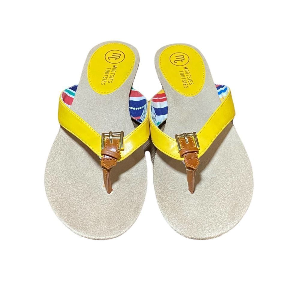 Mootsie Tooties Moblue Yellow Thong Flip Flop Sandals Size 7